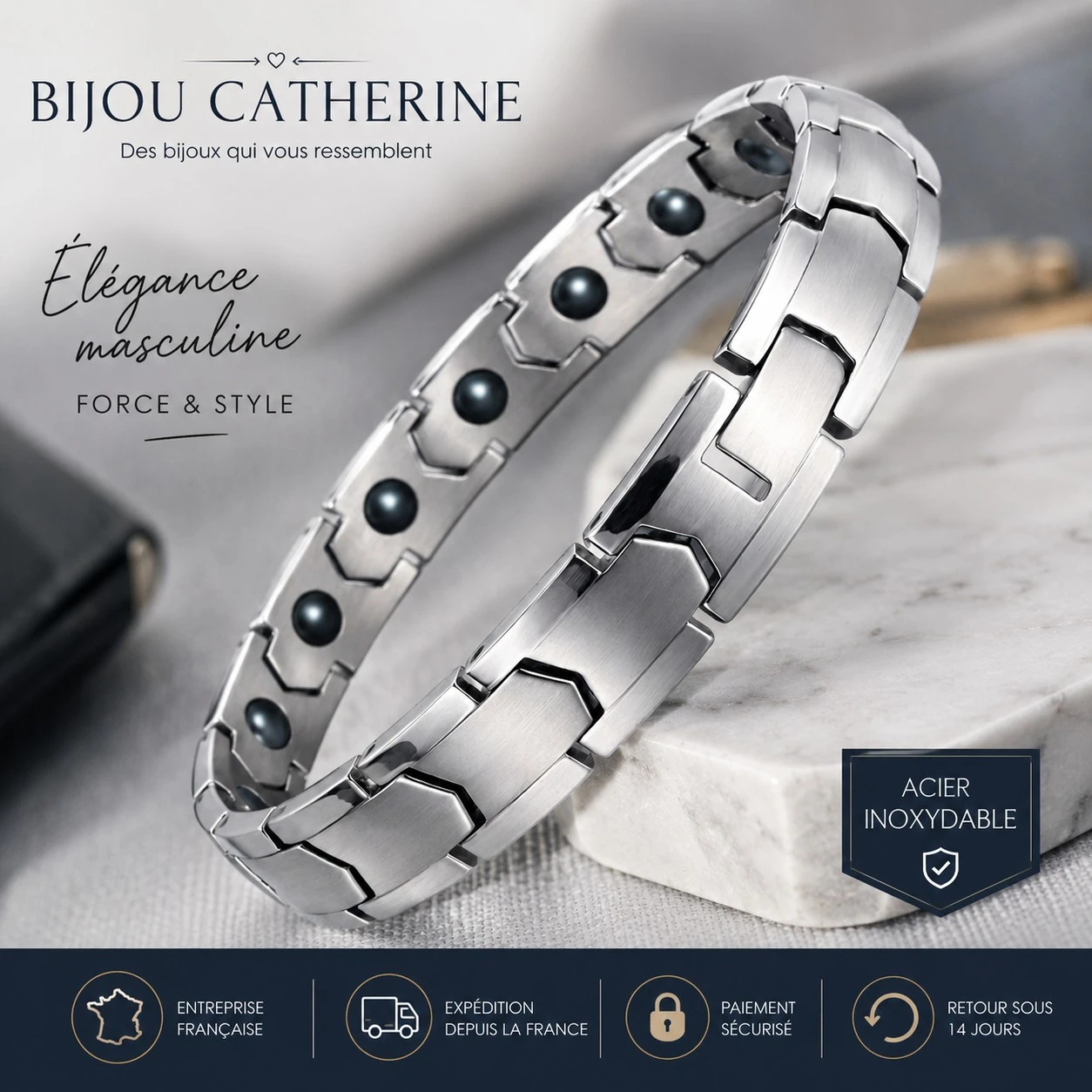 Bracelet homme en acier inoxydable – Belle finition